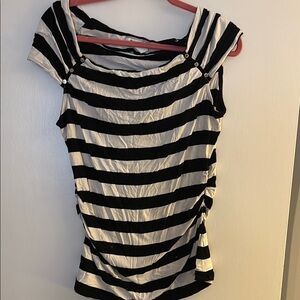 White House Black Market Black and White Striped Blouse